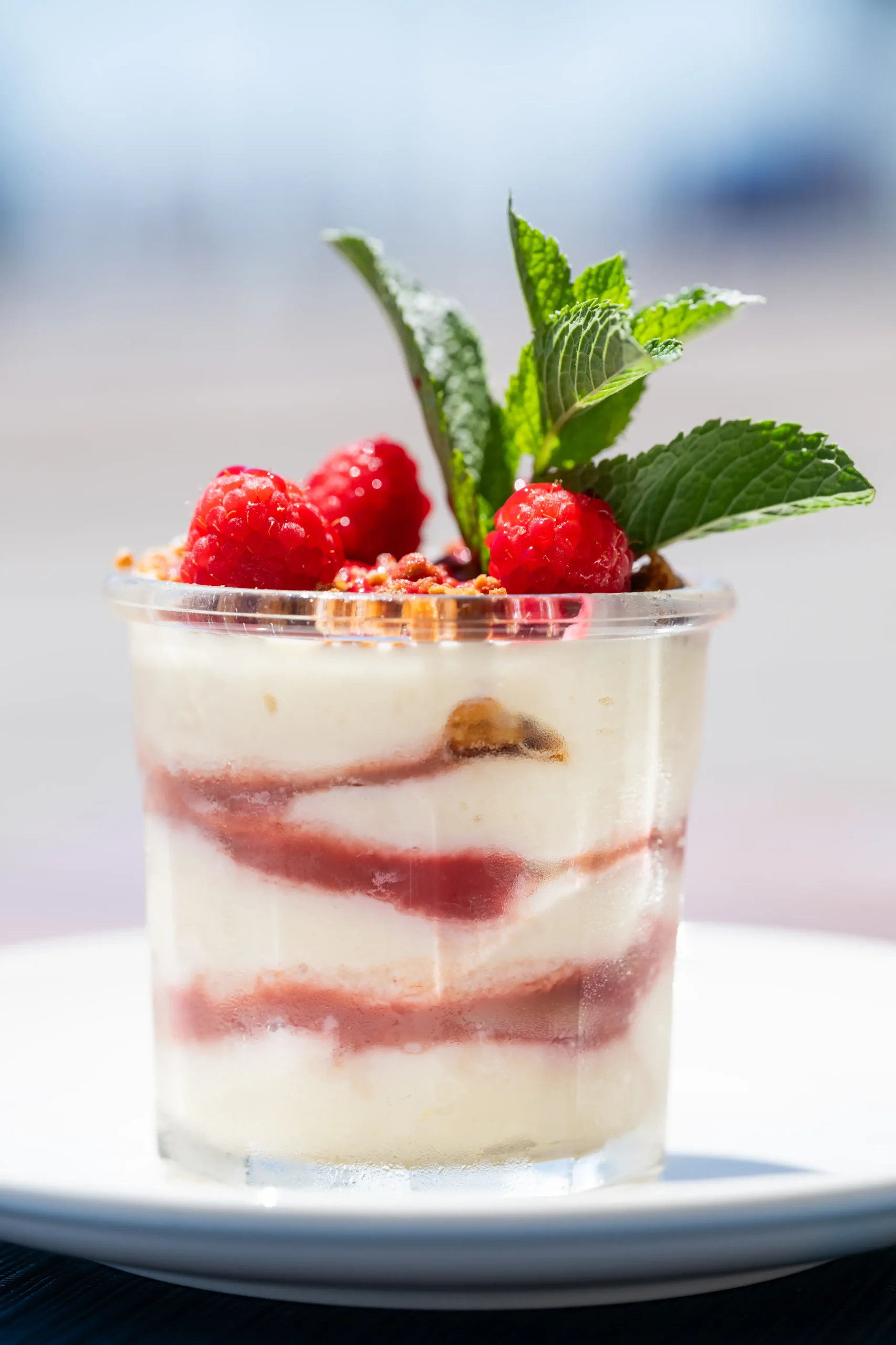 Tiramisù aux framboises servi en verrine au Casa Leya, Nice